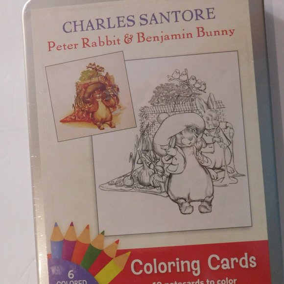 Peter Rabbit and Benjamin Bunny Charles Santore Coloring Cards and Pencils - Picture 1 of 4